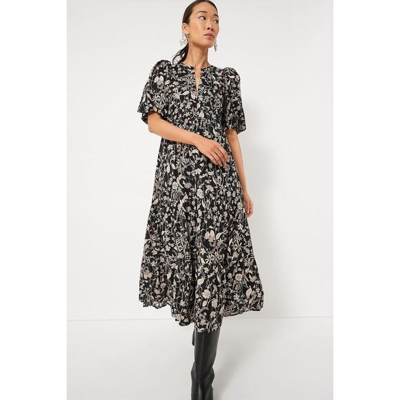HYACINTH HOUSE Black & Tan Floral Cisco Maxi Dress Size M NWT - Picture 1 of 8